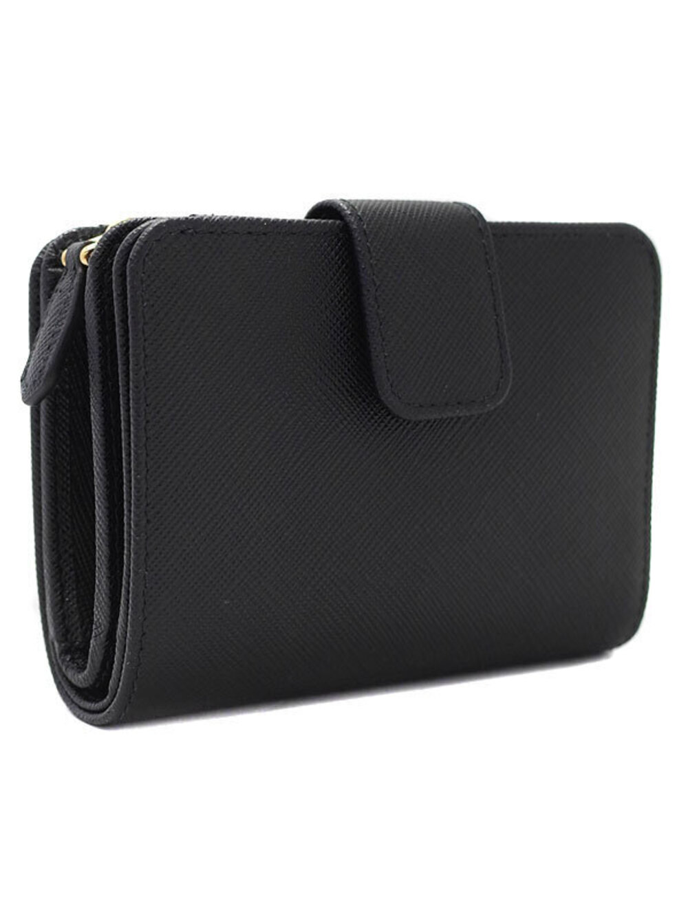 Prada Saffiano Wallet fold Short Bi Leather Black